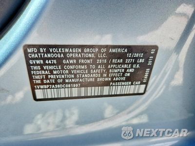 Zdjęcie 12 z 12 samochodu: 2013 VOLKSWAGEN PASSAT SE VIN:1VWBP7A38DC081997 - miniatura