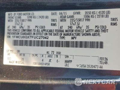 Zdjęcie 13 z 13 samochodu: 2015 FORD ESCAPE SE VIN:1FMCU0GX7FUC27042 - miniatura