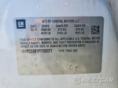 Zdjęcie 13 z 13 samochodu: 2015 CHEVROLET CRUZE LT VIN:1G1PC5SB1F7192071 - miniatura