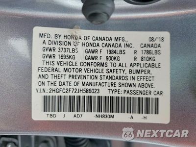 Zdjęcie 12 z 12 samochodu: 2018 HONDA CIVIC EX VIN:2HGFC2F72JH586023 - miniatura