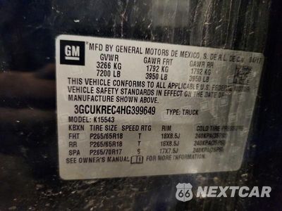 Zdjęcie 12 z 12 samochodu: 2017 CHEVROLET SILVERADO K1500 LT VIN:3GCUKREC4HG399649 - miniatura