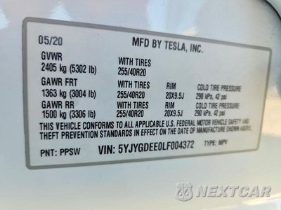 Zdjęcie 12 z 12 samochodu: 2020 TESLA MODEL Y VIN:5YJYGDEE0LF004372 - miniatura