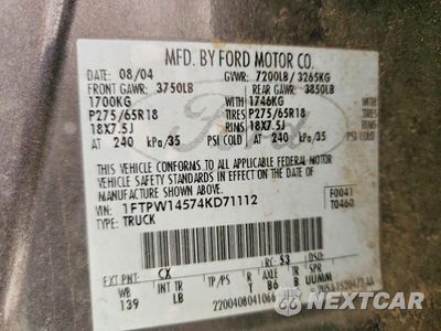 Zdjęcie 12 z 12 samochodu: 2004 FORD F150 SUPERCREW VIN:1FTPW14574KD71112 - miniatura