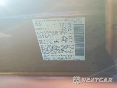 Zdjęcie 12 z 12 samochodu: 2017 NISSAN MURANO SL VIN:5N1AZ2MG4HN106152 - miniatura
