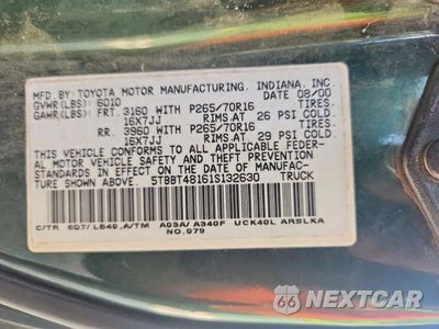 Zdjęcie 12 z 12 samochodu: 2001 TOYOTA TUNDRA ACCESS CAB LIMITED VIN:5TBBT48161S132630 - miniatura