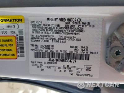 Zdjęcie 13 z 13 samochodu: 2014 FORD FUSION SE VIN:3FA6P0H70ER304739 - miniatura