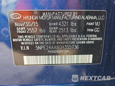 Zdjęcie 13 z 13 samochodu: 2016 HYUNDAI SONATA ECO VIN:5NPE24AA8GH355736 - miniatura
