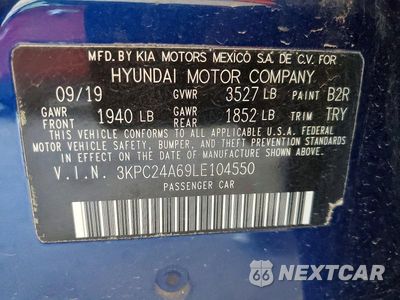 Zdjęcie 12 z 12 samochodu: 2020 HYUNDAI ACCENT SE VIN:3KPC24A69LE104550 - miniatura