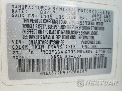 Zdjęcie 12 z 12 samochodu: 2017 NISSAN SENTRA S VIN:3N1AB7AP4HY288189 - miniatura