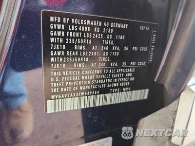 Zdjęcie 13 z 13 samochodu: 2015 VOLKSWAGEN TIGUAN S VIN:WVGAV7AX3FW549364 - miniatura