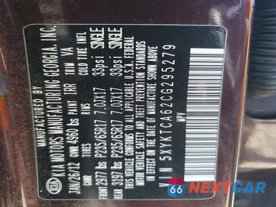 Zdjęcie 13 z 13 samochodu: 2012 KIA SORENTO LX VIN:5XYKTCA62CG295279 - miniatura