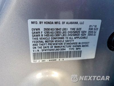 Zdjęcie 13 z 13 samochodu: 2018 HONDA PILOT TOURING VIN:5FNYF6H97JB013094 - miniatura