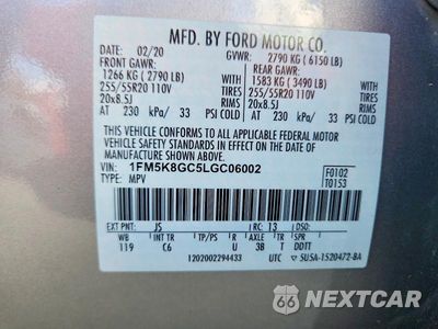 Zdjęcie 14 z 14 samochodu: 2020 FORD EXPLORER ST VIN:1FM5K8GC5LGC06002 - miniatura
