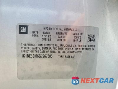 Zdjęcie 12 z 12 samochodu: 2016 CHEVROLET CRUZE LT VIN:1G1BE5SM6G7267385 - miniatura
