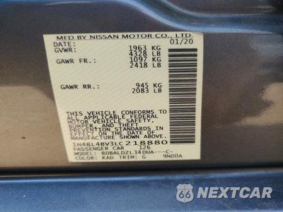 Zdjęcie 12 z 12 samochodu: 2020 NISSAN ALTIMA S VIN:1N4BL4BV3LC218880 - miniatura