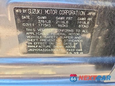 Zdjęcie 12 z 12 samochodu: 2012 SUZUKI SX4 LE VIN:JS2YC5A32C6300677 - miniatura