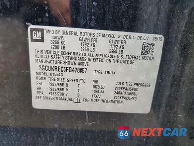 Zdjęcie 12 z 12 samochodu: 2015 CHEVROLET SILVERADO K1500 LT VIN:3GCUKREC5FG478857 - miniatura