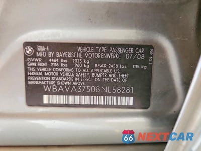 Zdjęcie 12 z 12 samochodu: 2008 BMW 328 I VIN:WBAVA37508NL58281 - miniatura