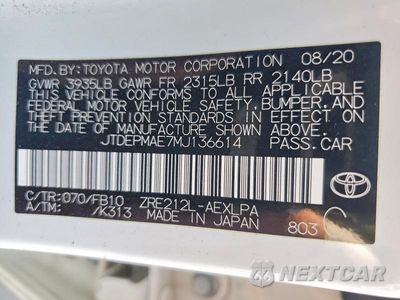 Zdjęcie 12 z 12 samochodu: 2021 TOYOTA COROLLA LE VIN:JTDEPMAE7MJ136614 - miniatura