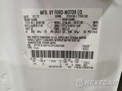 Zdjęcie 12 z 12 samochodu: 2012 FORD F150 SUPER CAB VIN:1FTFX1EFXCFC52123 - miniatura