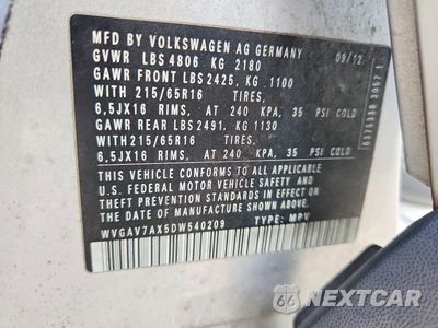 Zdjęcie 13 z 13 samochodu: 2013 VOLKSWAGEN TIGUAN S VIN:WVGAV7AX5DW540209 - miniatura