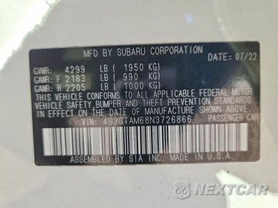 Zdjęcie 12 z 12 samochodu: 2022 SUBARU IMPREZA SPORT VIN:4S3GTAM68N3726866 - miniatura