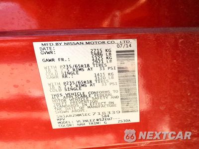 Zdjęcie 13 z 13 samochodu: 2014 NISSAN PATHFINDER SV VIN:5N1AR2MM5EC718339 - miniatura