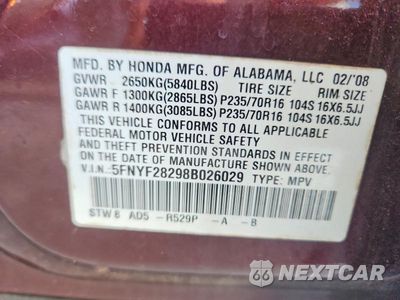 Zdjęcie 13 z 13 samochodu: 2008 HONDA PILOT VP VIN:5FNYF28298B026029 - miniatura