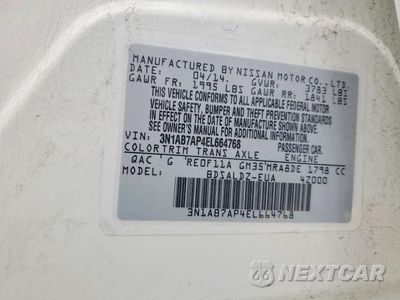 Zdjęcie 12 z 12 samochodu: 2014 NISSAN SENTRA SV VIN:3N1AB7AP4EL664768 - miniatura