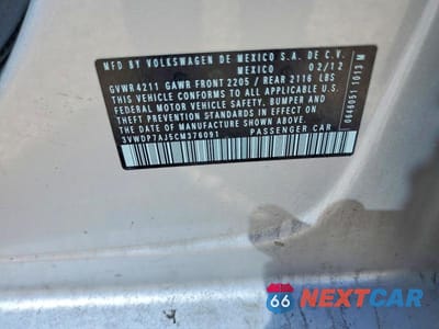 Zdjęcie 12 z 12 samochodu: 2012 VOLKSWAGEN JETTA SE VIN:3VWDP7AJ5CM376091 - miniatura