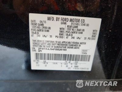 Zdjęcie 14 z 14 samochodu: 2015 FORD EDGE SEL VIN:2FMTK4J94FBB26165 - miniatura