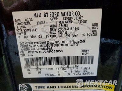 Zdjęcie 12 z 12 samochodu: 2010 FORD F150 SUPERCREW VIN:1FTFW1EV3AFC55050 - miniatura
