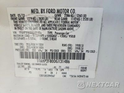 Zdjęcie 13 z 13 samochodu: 2013 FORD TAURUS LIMITED VIN:1FAHP2F80DG131486 - miniatura