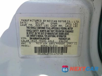 Zdjęcie 12 z 12 samochodu: 2010 NISSAN SENTRA 2.0 VIN:3N1AB6AP2AL693738 - miniatura