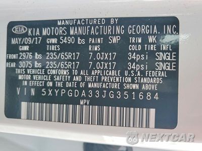 Zdjęcie 13 z 13 samochodu: 2018 KIA SORENTO LX VIN:5XYPGDA33JG351684 - miniatura