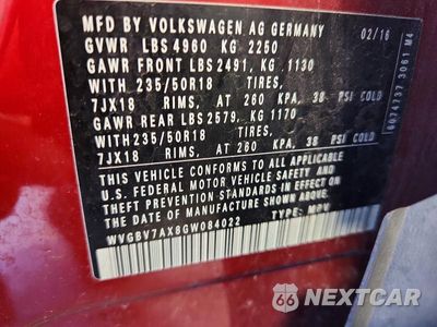 Zdjęcie 13 z 13 samochodu: 2016 VOLKSWAGEN TIGUAN S VIN:WVGBV7AX8GW084022 - miniatura