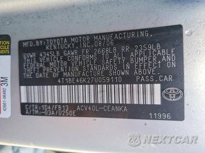 Zdjęcie 13 z 13 samochodu: 2007 TOYOTA CAMRY LE VIN:4T1BE46K27U059110 - miniatura