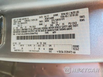 Zdjęcie 12 z 12 samochodu: 2017 FORD ESCAPE TITANIUM VIN:1FMCU0JD9HUD84752 - miniatura