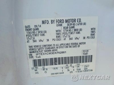 Zdjęcie 12 z 12 samochodu: 2014 FORD F150 SUPER CAB VIN:1FTEX1CM3EKF62881 - miniatura