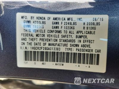 Zdjęcie 12 z 12 samochodu: 2016 HONDA ACCORD LX VIN:1HGCR2F39GA013383 - miniatura