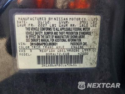 Zdjęcie 13 z 13 samochodu: 2012 NISSAN SENTRA 2.0 VIN:3N1AB6AP8CL693651 - miniatura