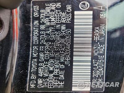 Zdjęcie 12 z 12 samochodu: 2004 LEXUS ES 330 VIN:JTHBA30G445005150 - miniatura