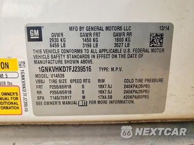 Zdjęcie 13 z 13 samochodu: 2015 CHEVROLET TRAVERSE LT VIN:1GNKVHKD7FJ239516 - miniatura