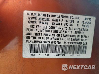 Zdjęcie 12 z 12 samochodu: 2010 HONDA FIT SPORT VIN:JHMGE8G42AS013750 - miniatura