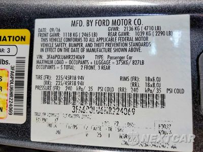 Zdjęcie 12 z 12 samochodu: 2017 FORD FUSION SE HYBRID VIN:3FA6P0LU6HR224069 - miniatura