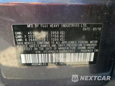 Zdjęcie 12 z 12 samochodu: 2016 SUBARU LEGACY 2.5I PREMIUM VIN:4S3BNAC63G3042803 - miniatura