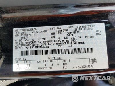 Zdjęcie 13 z 13 samochodu: 2021 FORD F150 SUPERCREW VIN:1FTFW1E83MFB60468 - miniatura