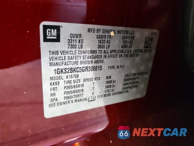 Zdjęcie 13 z 13 samochodu: 2016 GMC YUKON SLT VIN:1GKS2BKC5GR308815 - miniatura