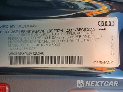 Zdjęcie 12 z 12 samochodu: 2018 AUDI A4 PREMIUM PLUS VIN:WAULMAF40JA125946 - miniatura