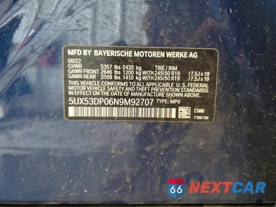 Zdjęcie 14 z 14 samochodu: 2022 BMW X3 XDRIVE30I VIN:5UX53DP06N9M92707 - miniatura